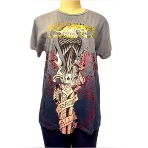 Ed Hardy Y2K Gray Red Graphic Tee by Christian Audigier